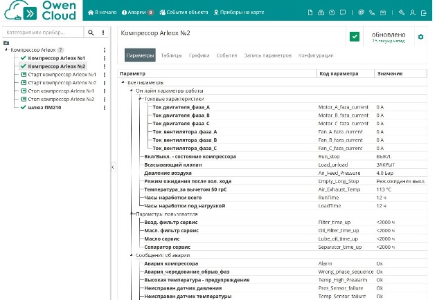 облачный интерфейс Oven Cloud